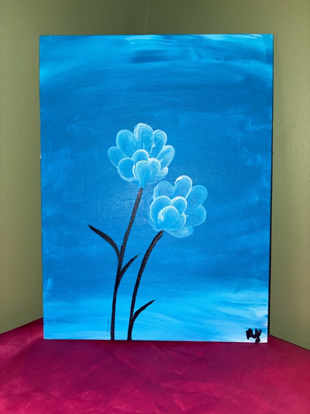 “Lavinia” - M.F Original Blue Floral Canvas Painting